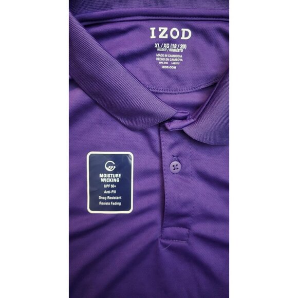 Izod Mens Purple Polo Shirt XL Moisture Wicking Snag Resistant Anti-Pill Short S - Picture 2 of 2